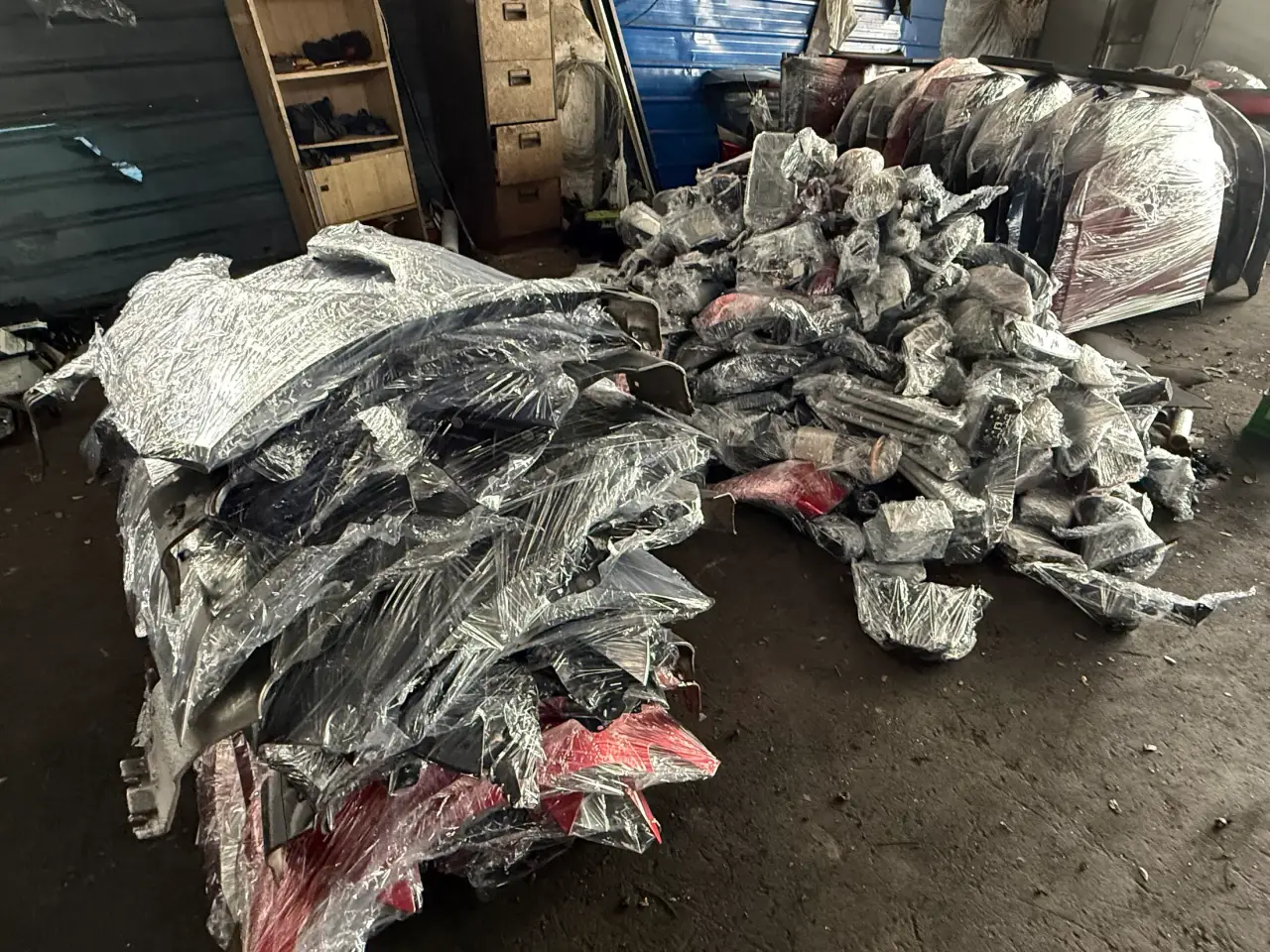 Recovered automotive components stored at Everise Auto